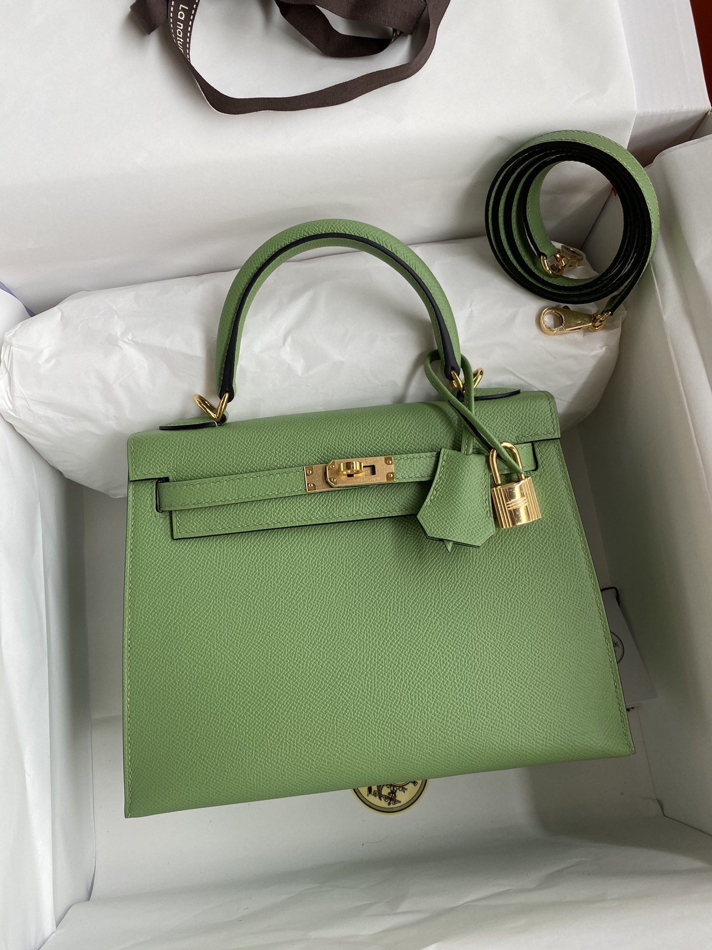 Hermes Kelly 25cm Handbag Shoulder Bag in Green Kiwi Epsom Leather